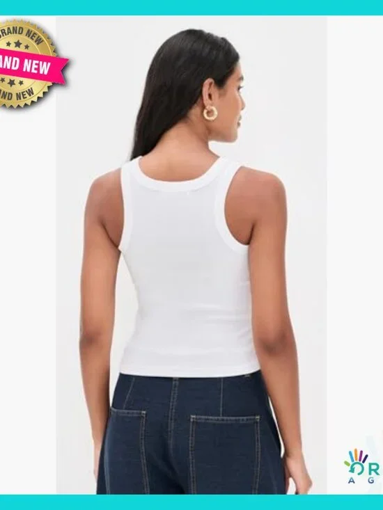 Ribbed Tank Top Cropped Fit Lightweight Jersey Chic Minimal Casual Formal - Picture 4 of 6